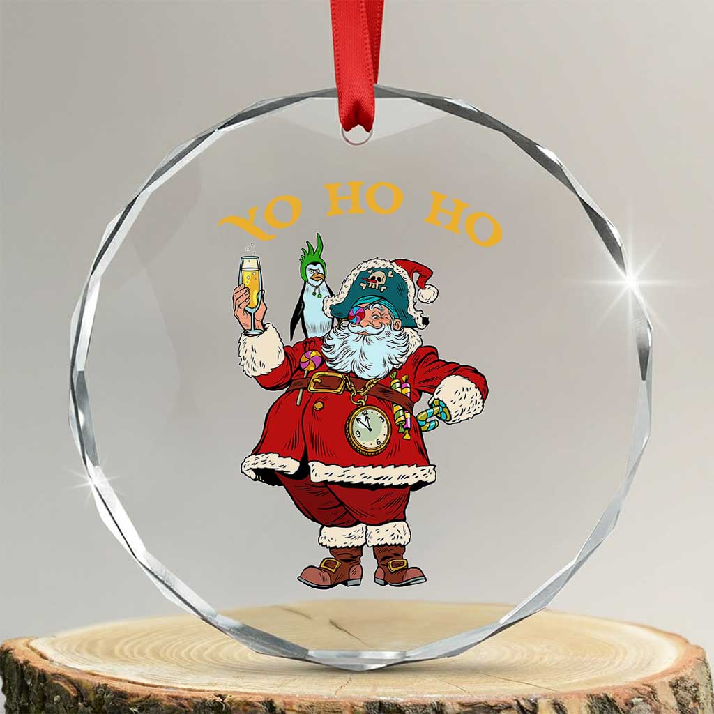Funny Xmas Pirate Santa Crystal Glass Ornament Yo Ho Ho Holiday Xmas Pirate TS11 Transparent Glass 3'' Circle Print Your Wear