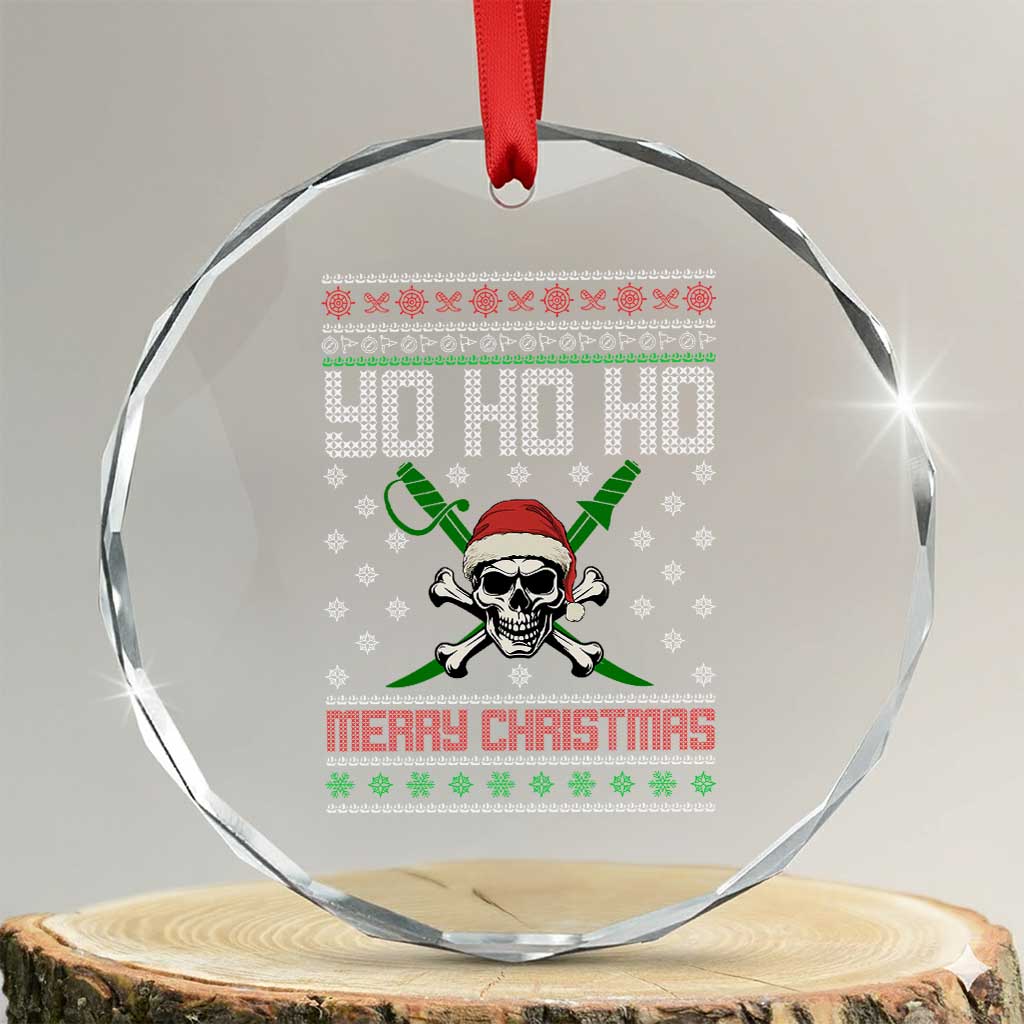 Funny Xmas Pirate Santa Crystal Glass Ornament Yo Ho Ho Merry Xmas Skull Santa Hat TS11 Transparent Glass 3'' Circle Print Your Wear