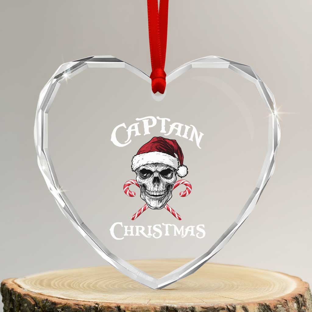 Funny Xmas Pirate Santa Heart Crystal Glass Ornament Captain Xmas Skull Candy Canes TS11 Transparent Glass 3'' Heart Print Your Wear