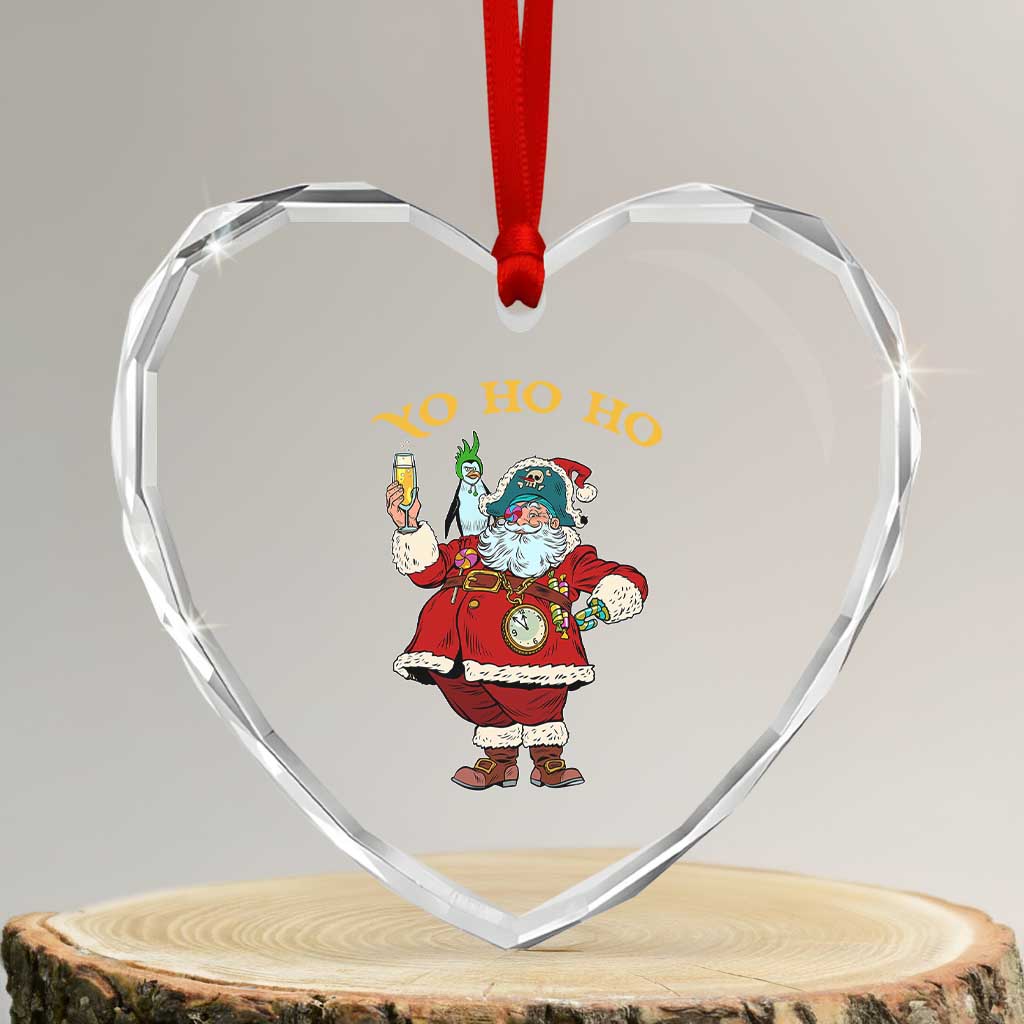 Funny Xmas Pirate Santa Heart Crystal Glass Ornament Yo Ho Ho Holiday Xmas Pirate TS11 Transparent Glass 3'' Heart Print Your Wear