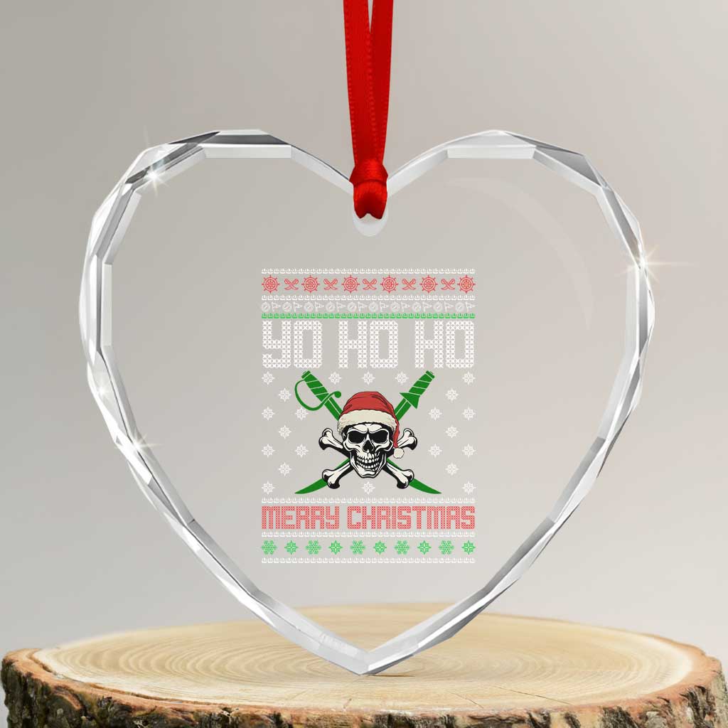 Funny Xmas Pirate Santa Heart Crystal Glass Ornament Yo Ho Ho Merry Xmas Skull Santa Hat TS11 Transparent Glass 3'' Heart Print Your Wear