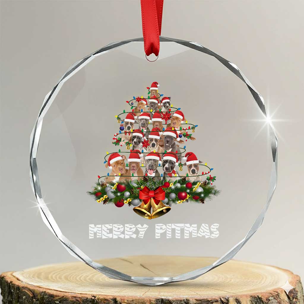 Funny Xmas Pitbull Crystal Glass Ornament Merry Pitmas Christmas Tree Dog Lover TS09 Transparent Glass 3'' Circle Print Your Wear