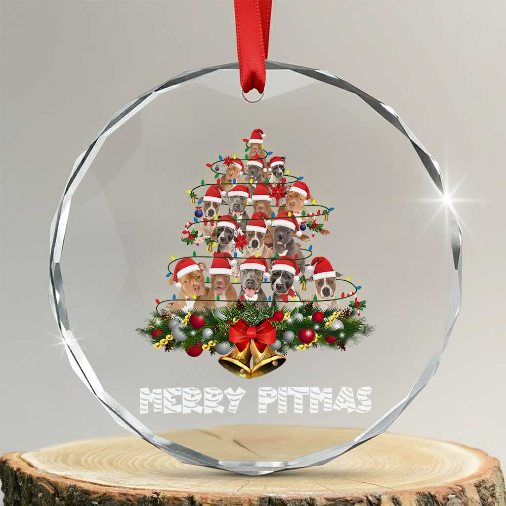 Funny Xmas Pitbull Crystal Glass Ornament Merry Pitmas Christmas Tree Dog Lover TS09 Transparent Glass 3'' Circle Print Your Wear