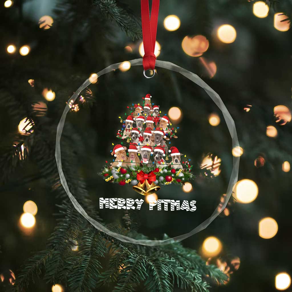 Funny Xmas Pitbull Crystal Glass Ornament Merry Pitmas Christmas Tree Dog Lover TS09 Print Your Wear