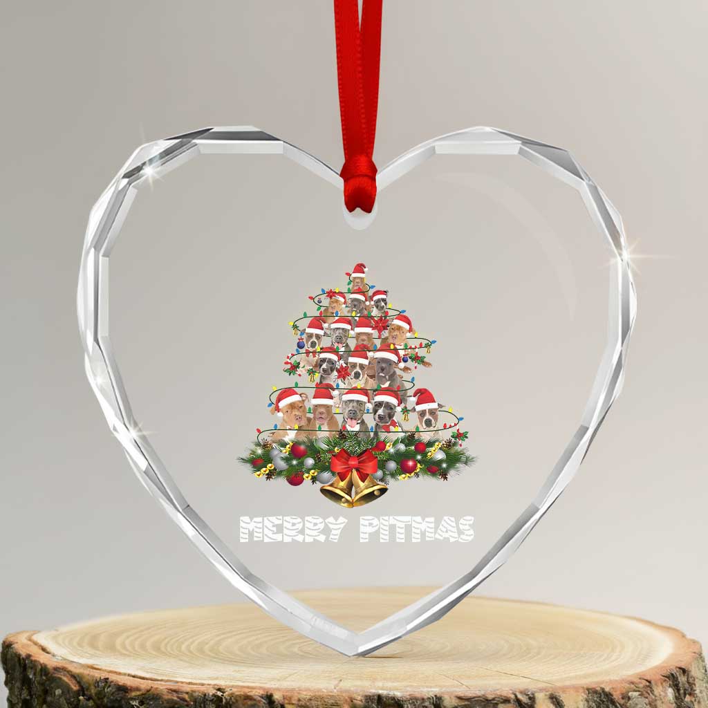Funny Xmas Pitbull Heart Crystal Glass Ornament Merry Pitmas Christmas Tree Dog Lover TS09 Transparent Glass 3'' Heart Print Your Wear