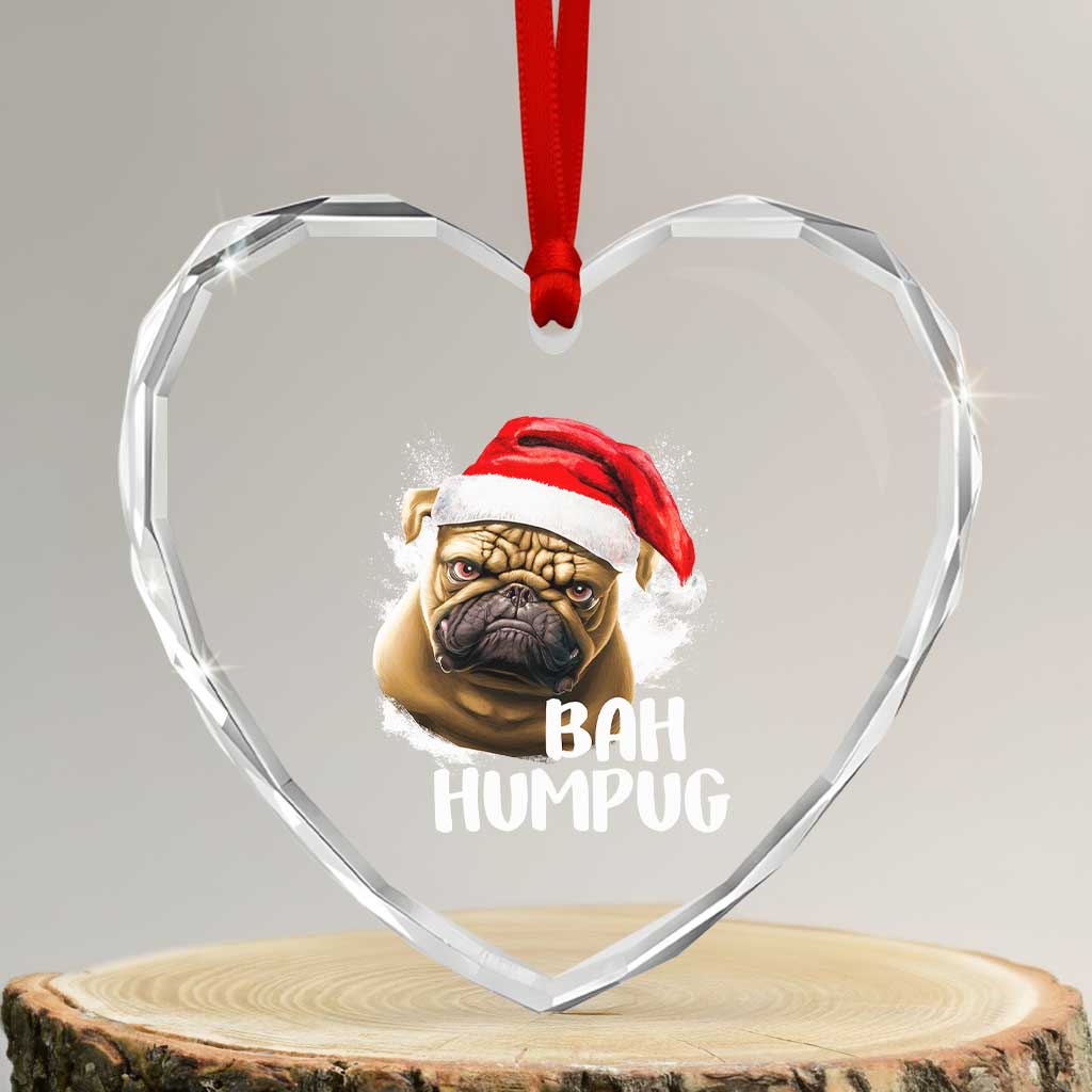 Funny Xmas Pug Dog Heart Crystal Glass Ornament Bah Humpug Humbug Cute Pet TS11 Transparent Glass 3'' Heart Print Your Wear