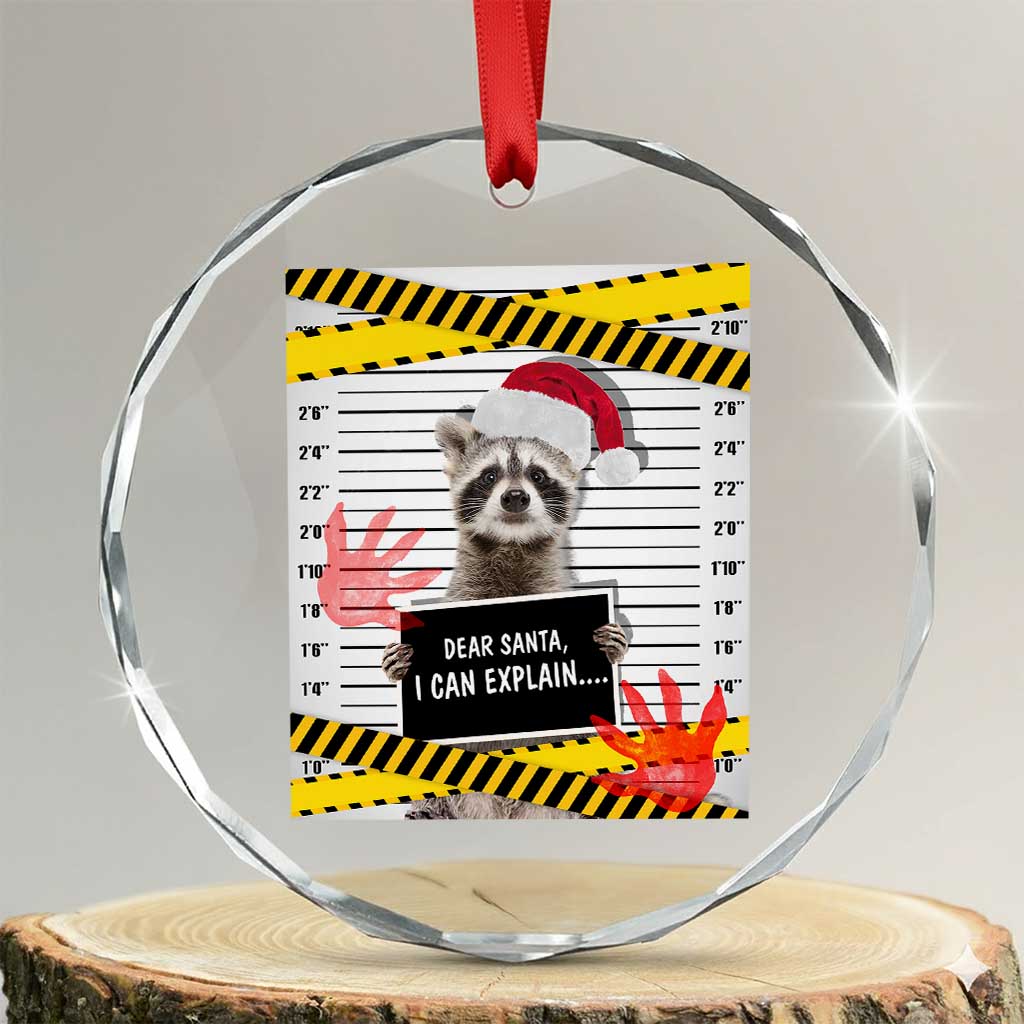 Funny Xmas Raccoon Crystal Glass Ornament Dear Santa I Can Explain TS09 Transparent Glass 3'' Circle Print Your Wear