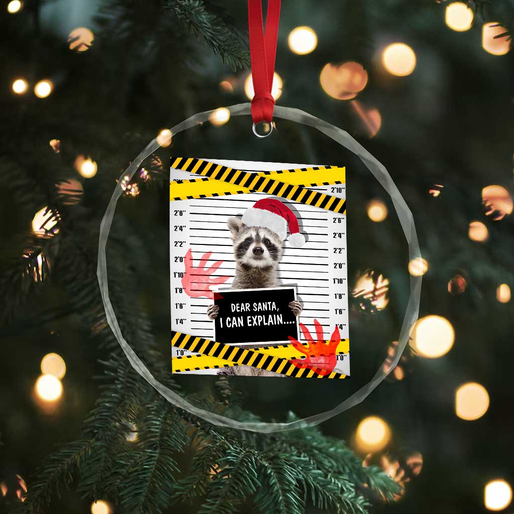 Funny Xmas Raccoon Crystal Glass Ornament Dear Santa I Can Explain TS09 Print Your Wear