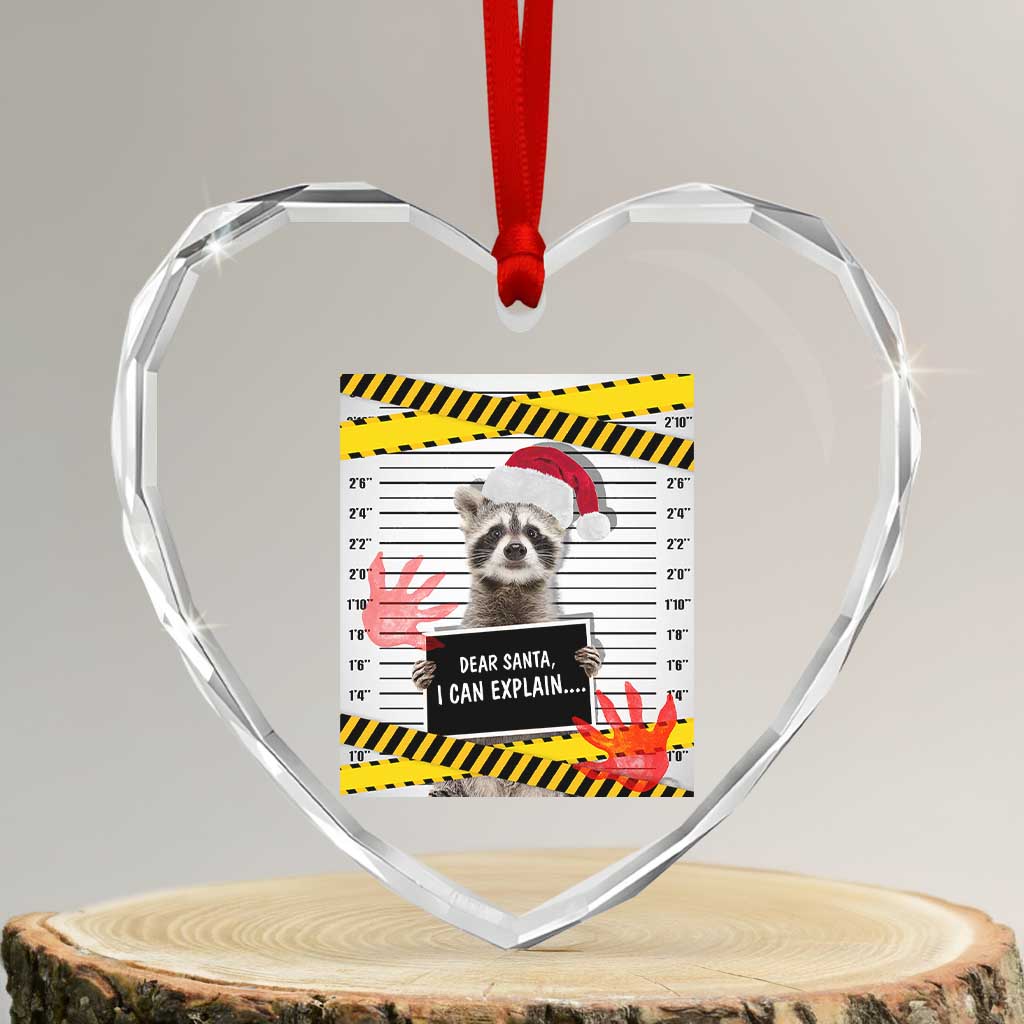 Funny Xmas Raccoon Heart Crystal Glass Ornament Dear Santa I Can Explain TS09 Transparent Glass 3'' Heart Print Your Wear