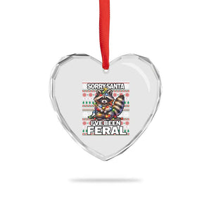 Funny Xmas Raccoon Heart Crystal Glass Ornament Sorry Santa I've Been Feral TS09 Print Your Wear