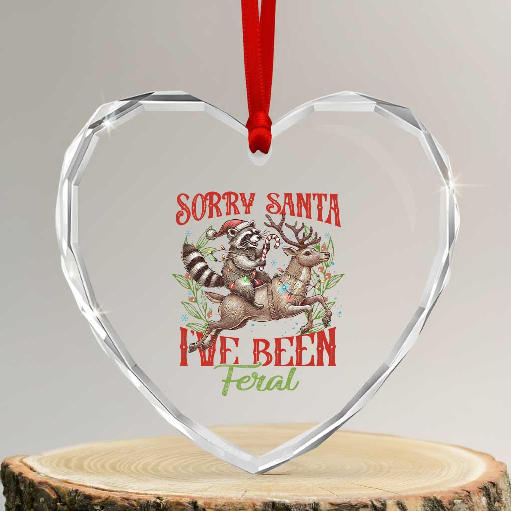 Funny Xmas Raccoon Heart Crystal Glass Ornament Sorry Santa I've Been Feral Reindeer TS09 Transparent Glass 3'' Heart Print Your Wear