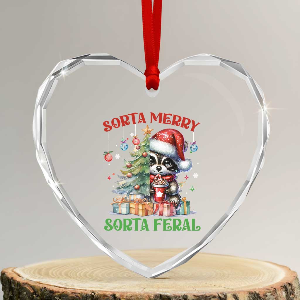 Funny Xmas Raccoon Heart Crystal Glass Ornament Sorta Merry Sorta Feral Merry Trashmas TS09 Transparent Glass 3'' Heart Print Your Wear