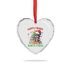 Funny Xmas Raccoon Heart Crystal Glass Ornament Sorta Merry Sorta Feral Merry Trashmas TS09 Print Your Wear