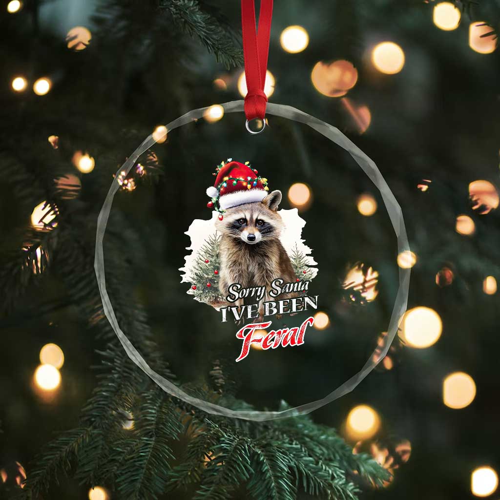 Funny Xmas Racoon Crystal Glass Ornament Sorry Santa I've Been Feral Trash Panda TS11 Print Your Wear