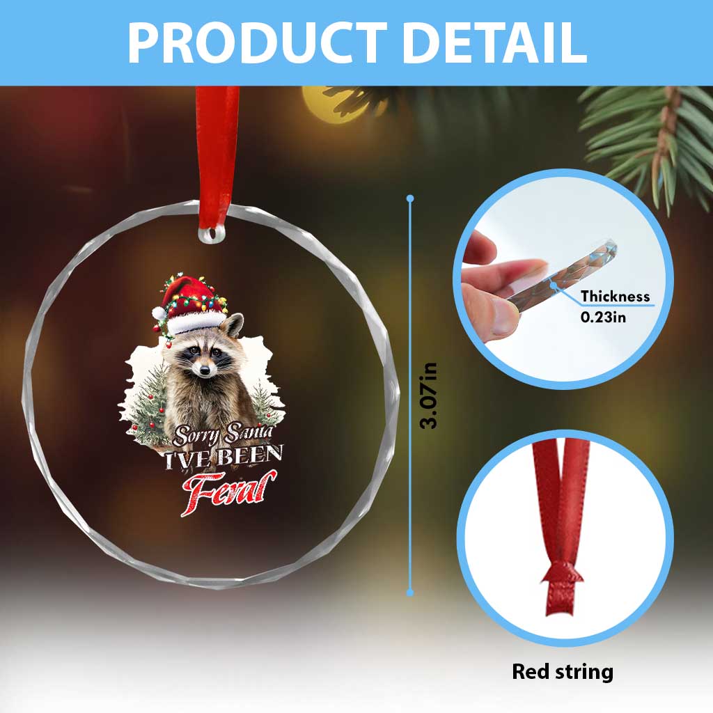 Funny Xmas Racoon Crystal Glass Ornament Sorry Santa I've Been Feral Trash Panda TS11 Print Your Wear