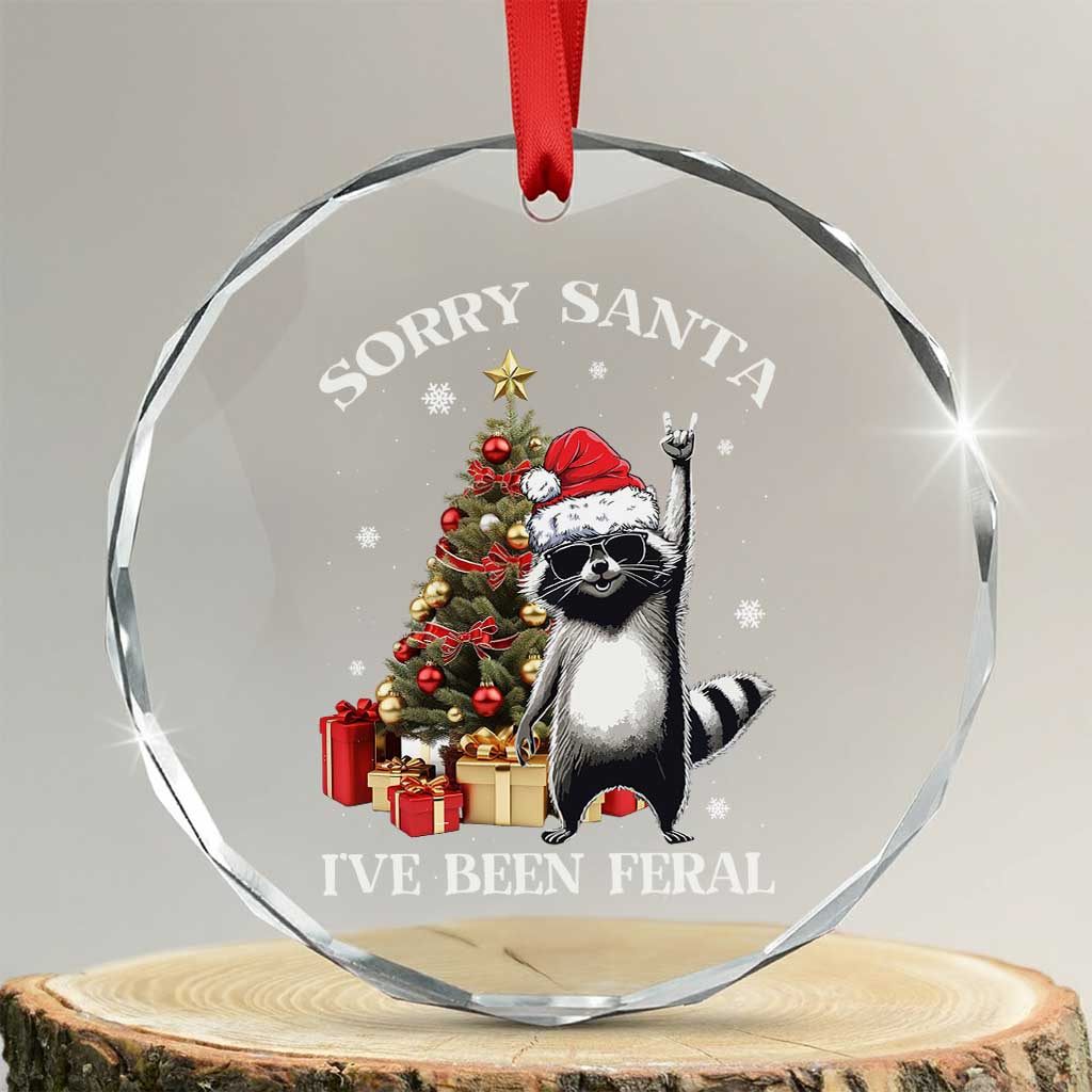 Funny Xmas Racoon Crystal Glass Ornament Sorry Santa I've Been Feral Xmas Hat TS11 Transparent Glass 3'' Circle Print Your Wear
