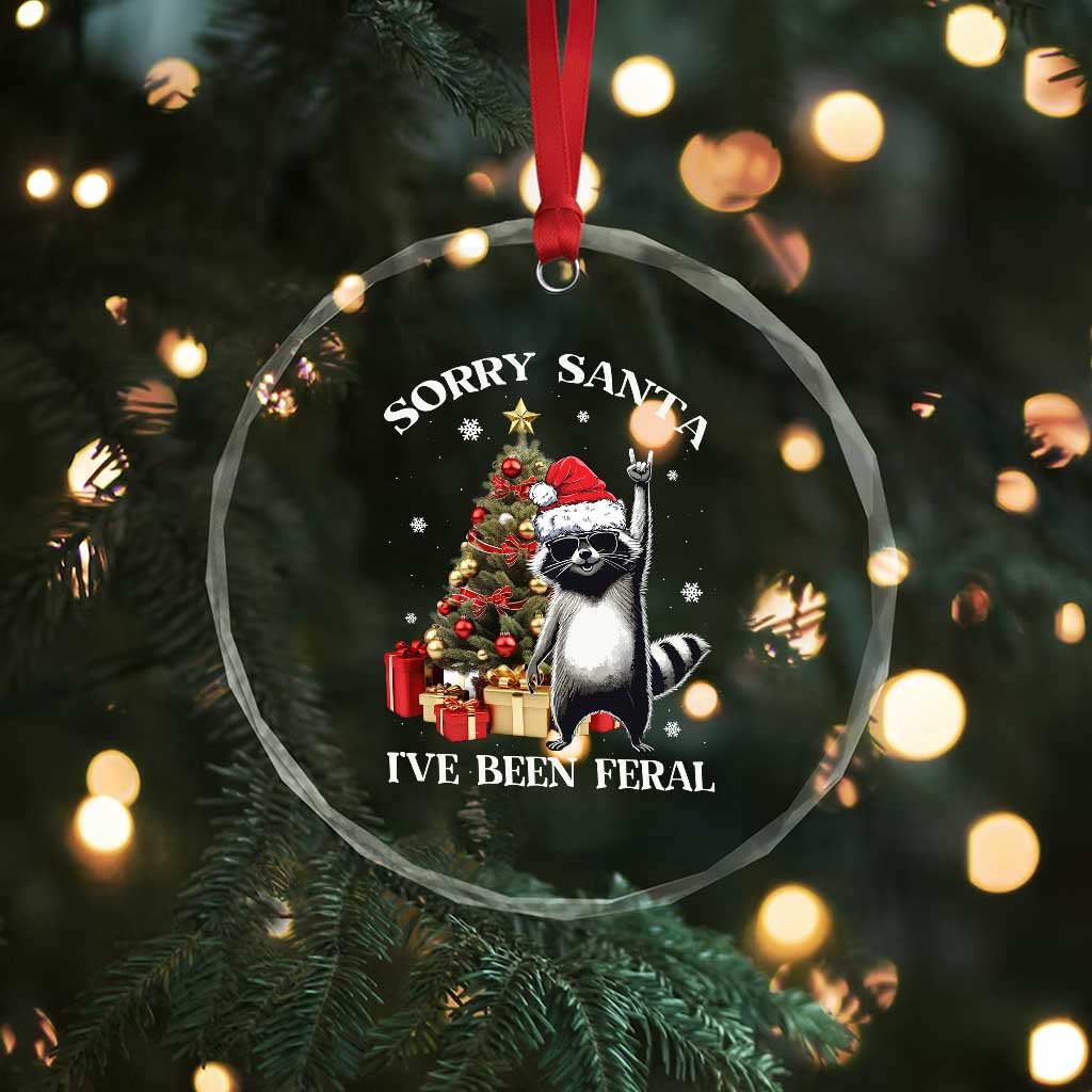 Funny Xmas Racoon Crystal Glass Ornament Sorry Santa I've Been Feral Xmas Hat TS11 Print Your Wear
