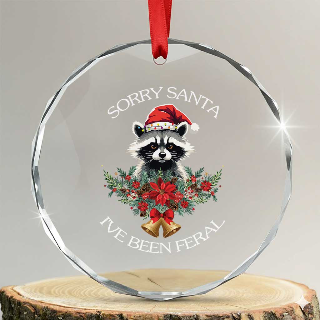 Funny Xmas Racoon Crystal Glass Ornament Sorry Santa I've Been Feral Xmas Wreath TS11 Transparent Glass 3'' Circle Print Your Wear