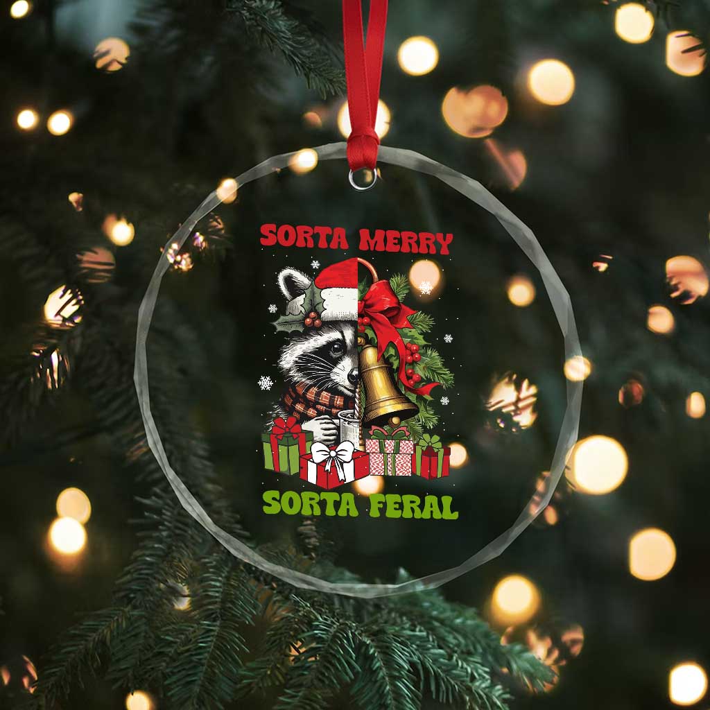 Funny Xmas Racoon Crystal Glass Ornament Sorta Merry Sorta Feral Xmas Wreath TS11 Print Your Wear