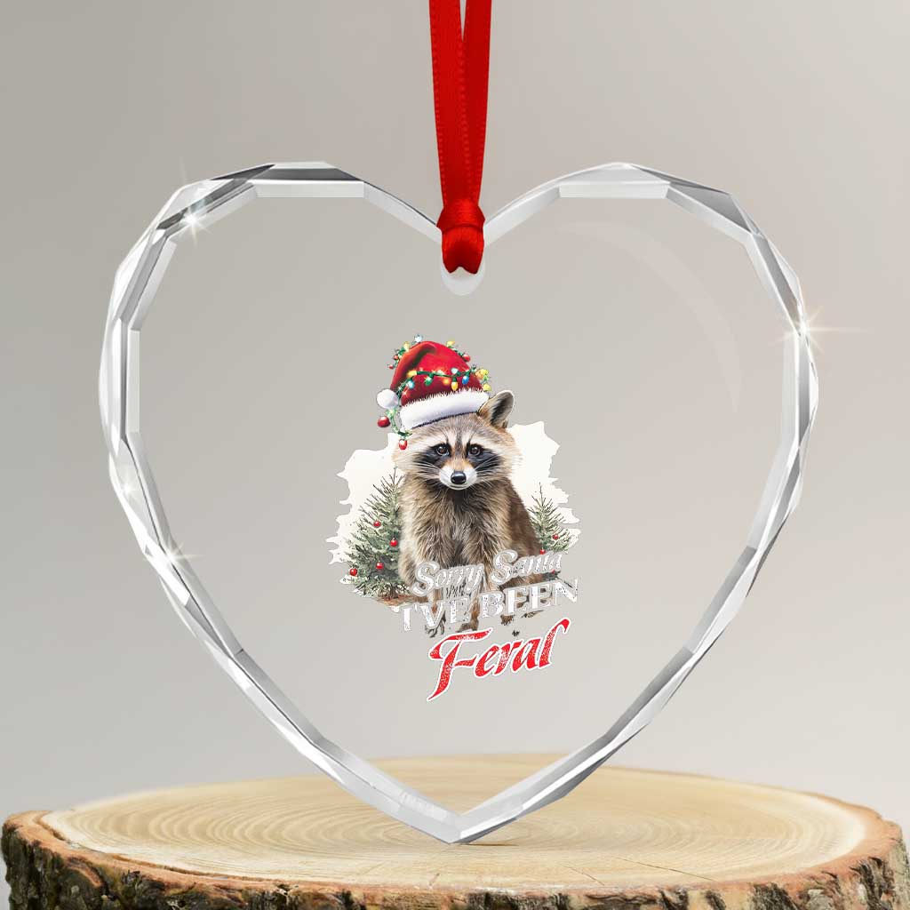 Funny Xmas Racoon Heart Crystal Glass Ornament Sorry Santa I've Been Feral Trash Panda TS11 Transparent Glass 3'' Heart Print Your Wear