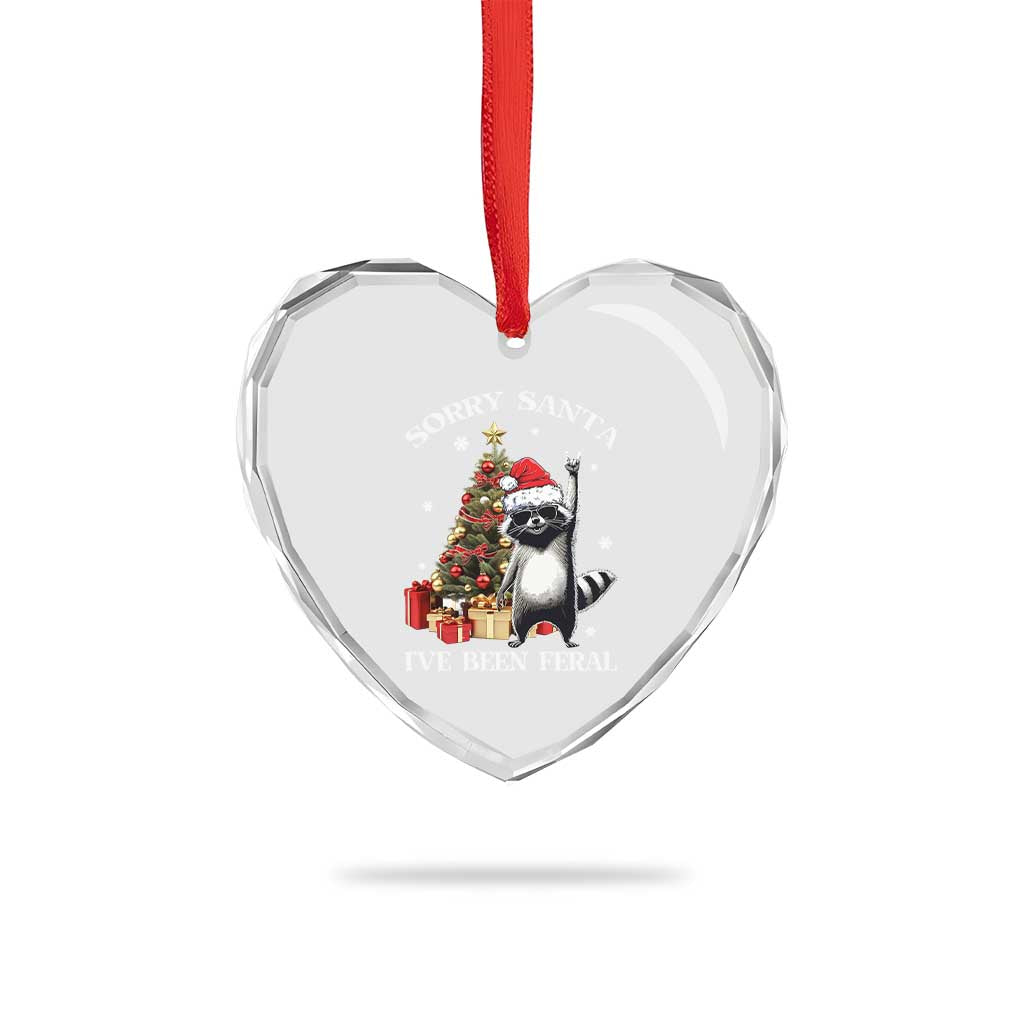 Funny Xmas Racoon Heart Crystal Glass Ornament Sorry Santa I've Been Feral Xmas Hat TS11 Print Your Wear