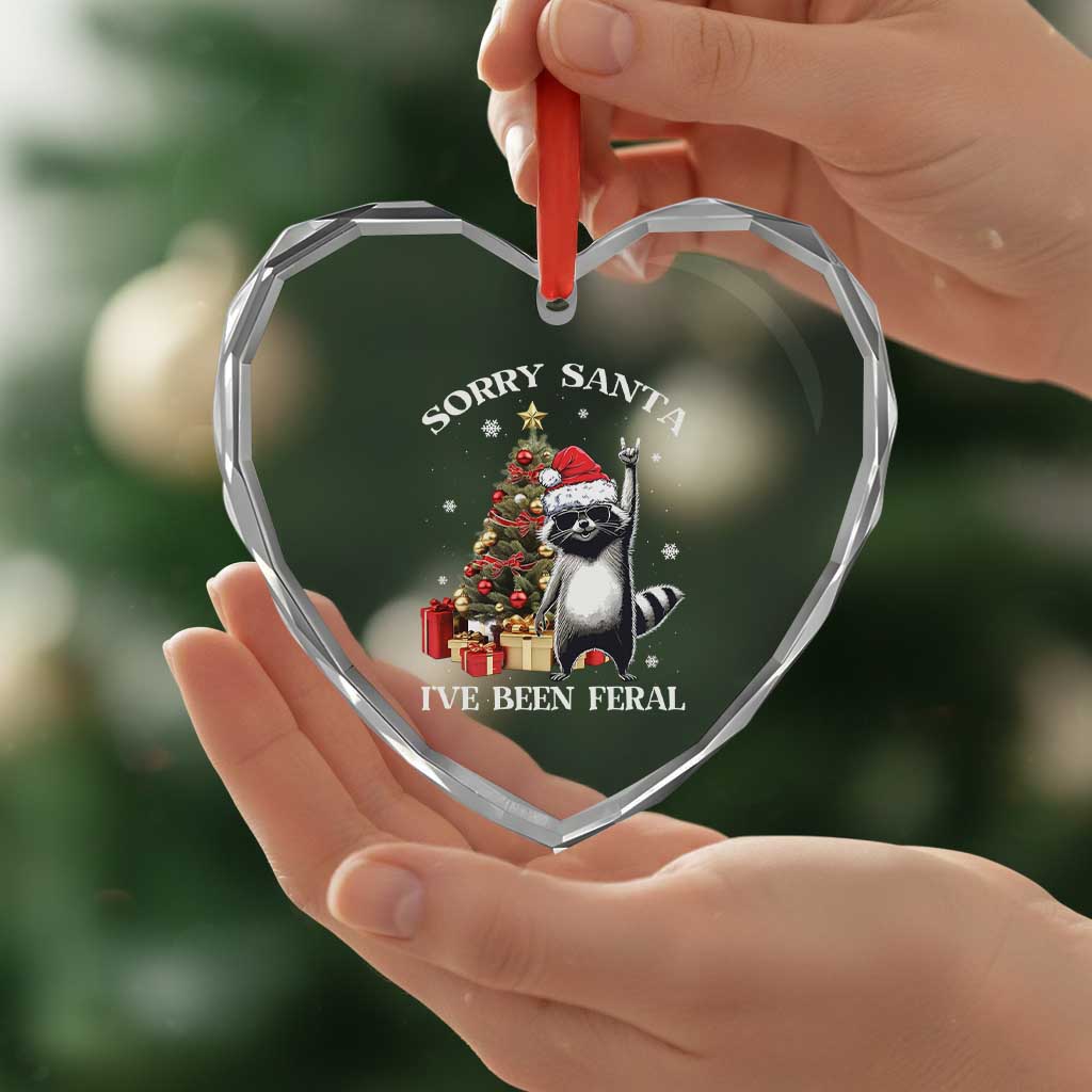 Funny Xmas Racoon Heart Crystal Glass Ornament Sorry Santa I've Been Feral Xmas Hat TS11 Print Your Wear