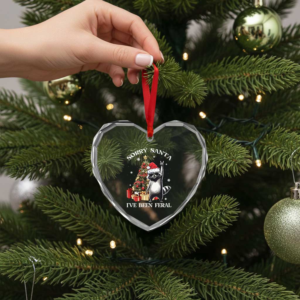 Funny Xmas Racoon Heart Crystal Glass Ornament Sorry Santa I've Been Feral Xmas Hat TS11 Print Your Wear