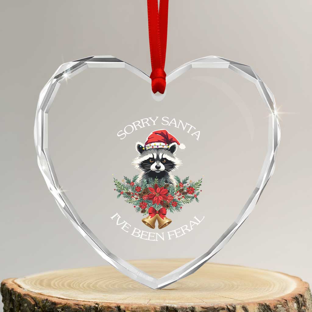 Funny Xmas Racoon Heart Crystal Glass Ornament Sorry Santa I've Been Feral Xmas Wreath TS11 Transparent Glass 3'' Heart Print Your Wear