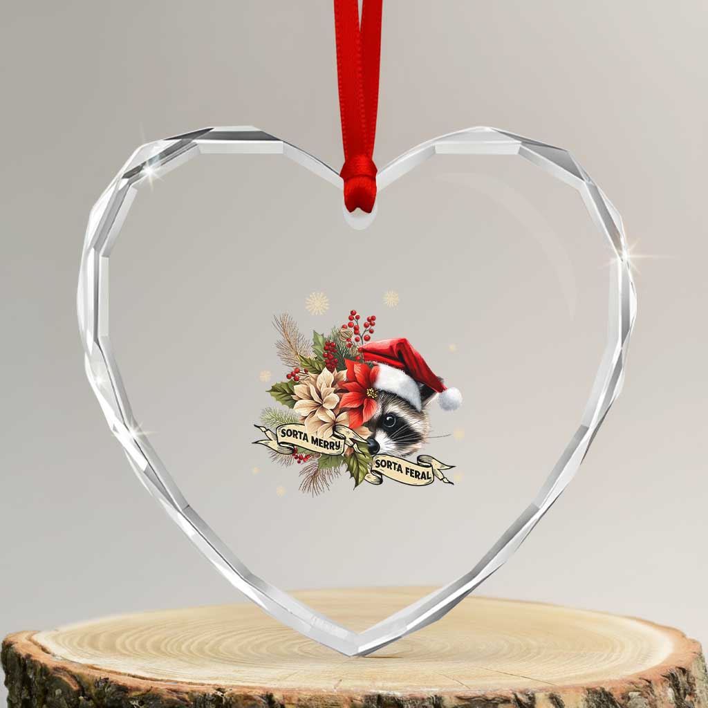 Funny Xmas Racoon Heart Crystal Glass Ornament Sorta Merry Sorta Feral Santa Hat Vintage Flowers TS11 Transparent Glass 3'' Heart Print Your Wear