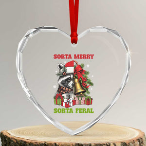 Funny Xmas Racoon Heart Crystal Glass Ornament Sorta Merry Sorta Feral Xmas Wreath TS11 Transparent Glass 3'' Heart Print Your Wear