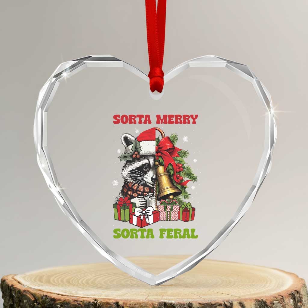 Funny Xmas Racoon Heart Crystal Glass Ornament Sorta Merry Sorta Feral Xmas Wreath TS11 Transparent Glass 3'' Heart Print Your Wear