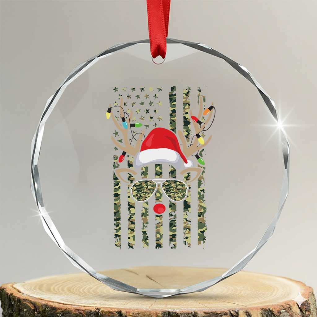 Funny Xmas Reindeer Hunting Camo Flag Crystal Glass Ornament TS11 Transparent Glass 3'' Circle Print Your Wear