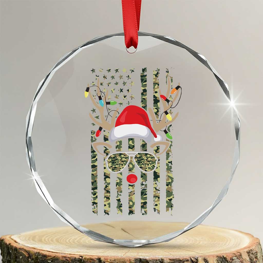 Funny Xmas Reindeer Hunting Camo Flag Crystal Glass Ornament TS11 Transparent Glass 3'' Circle Print Your Wear