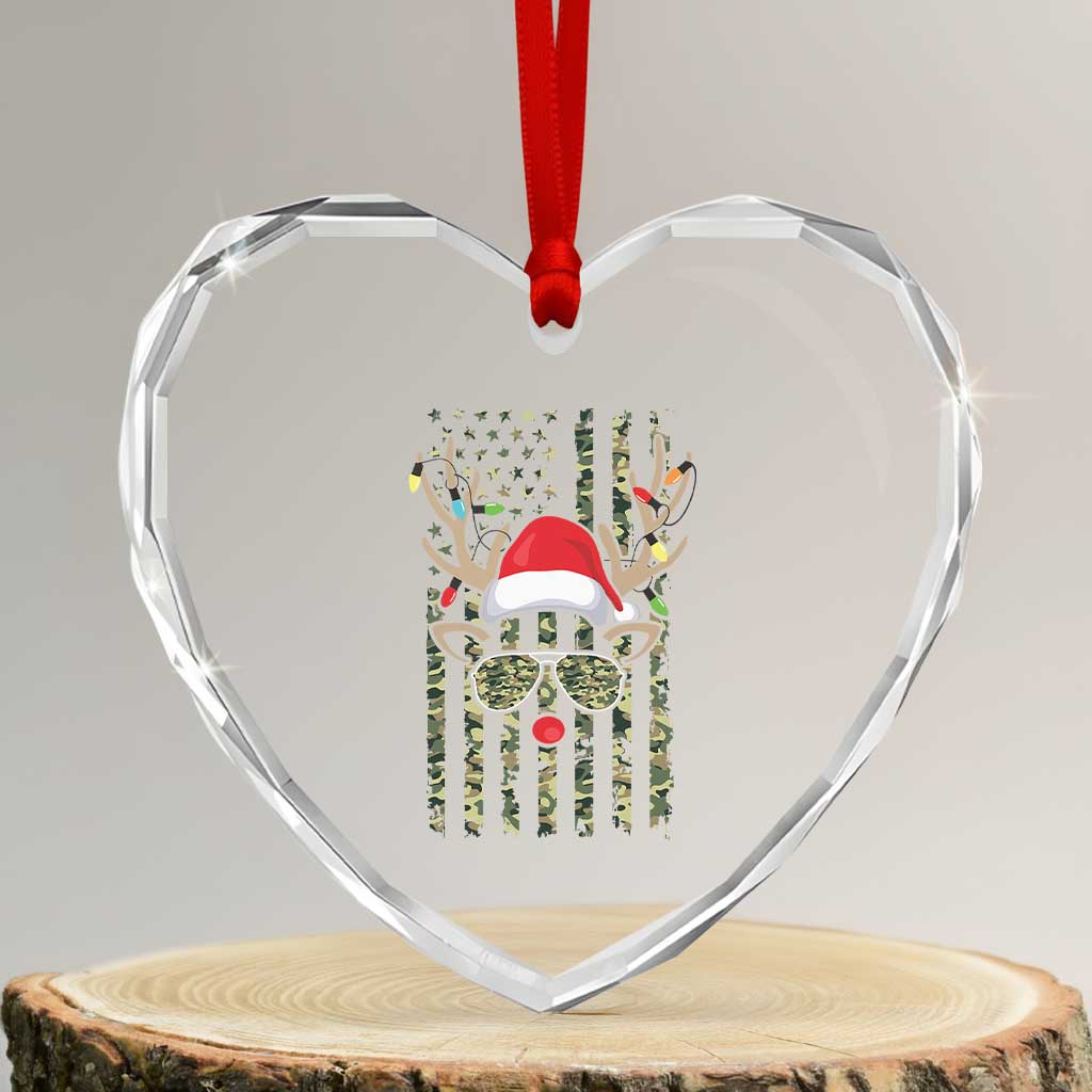 Funny Xmas Reindeer Hunting Camo Flag Heart Crystal Glass Ornament TS11 Transparent Glass 3'' Heart Print Your Wear