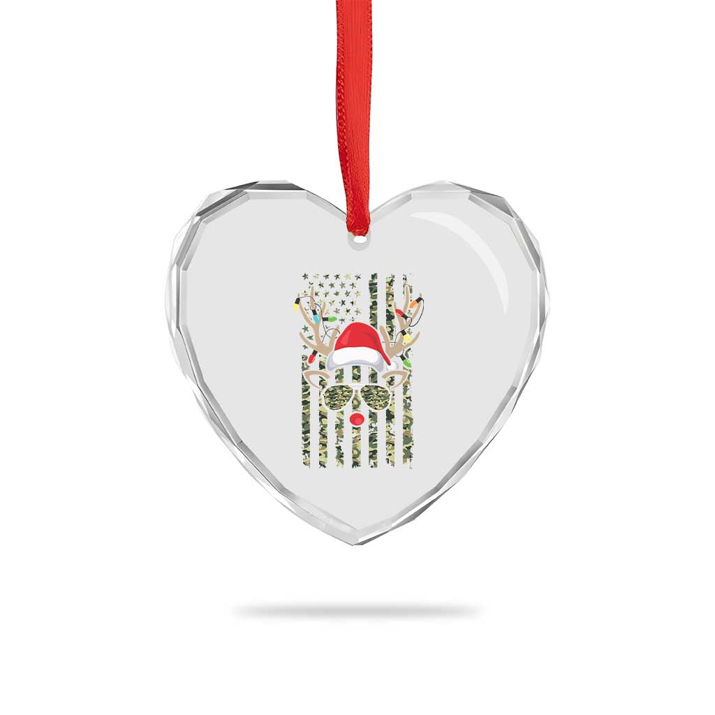Funny Xmas Reindeer Hunting Camo Flag Heart Crystal Glass Ornament TS11 Print Your Wear