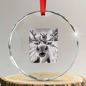 Funny Xmas Reindeer Selfie Crystal Glass Ornament With Santa Xmas Gag Gift TS02 Transparent Glass 3'' Circle Print Your Wear