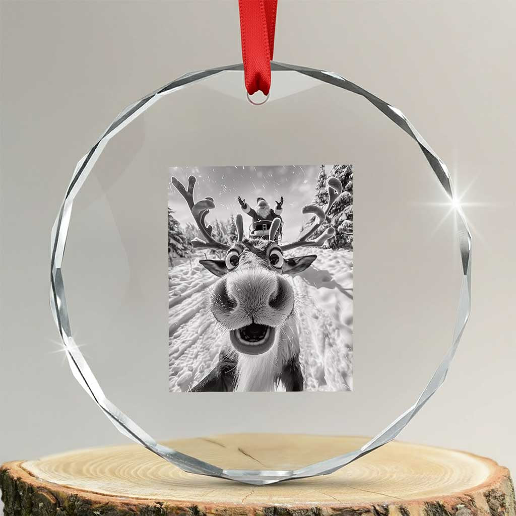 Funny Xmas Reindeer Selfie Crystal Glass Ornament With Santa Xmas Gag Gift TS02 Transparent Glass 3'' Circle Print Your Wear
