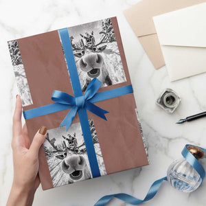 Funny Xmas Reindeer Selfie Wrapping Paper Roll With Santa Xmas Gag Gift TS02 Mocha Print Your Wear