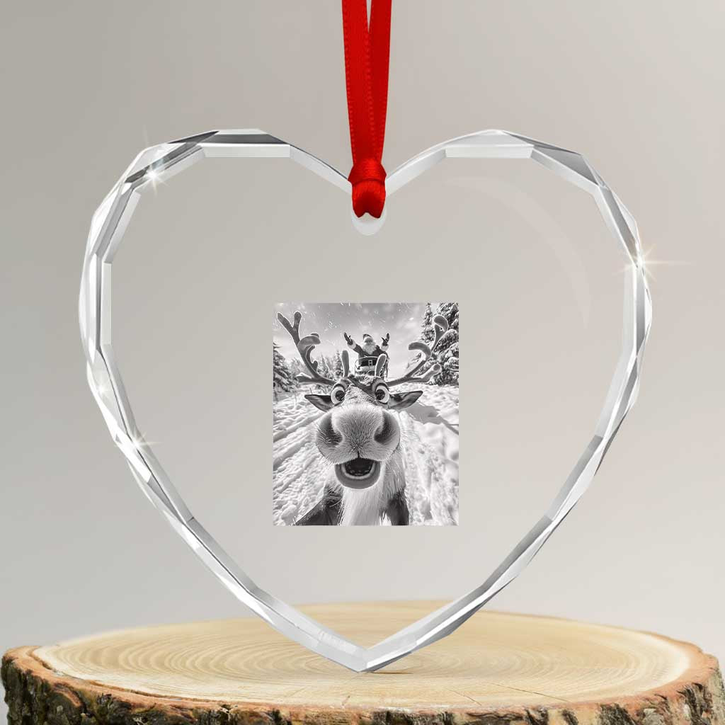 Funny Xmas Reindeer Selfie Heart Crystal Glass Ornament With Santa Xmas Gag Gift TS02 Transparent Glass 3'' Heart Print Your Wear