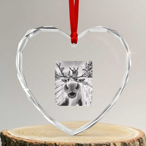 Funny Xmas Reindeer Selfie Heart Crystal Glass Ornament With Santa Xmas Gag Gift TS02 Transparent Glass 3'' Heart Print Your Wear