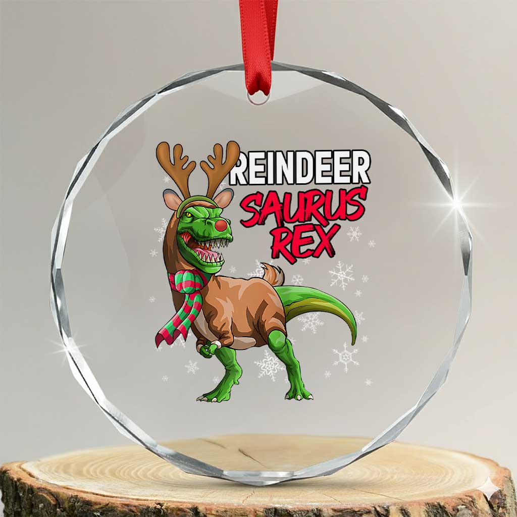 Funny Xmas Rex Dinosaur Crystal Glass Ornament Reindeer Saurus Rex Xmas Dinosaur TS11 Transparent Glass 3'' Circle Print Your Wear