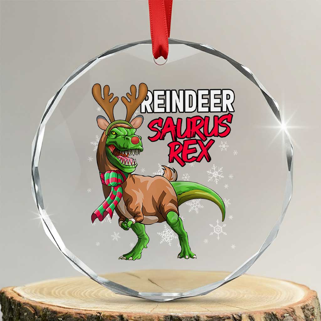 Funny Xmas Rex Dinosaur Crystal Glass Ornament Reindeer Saurus Rex Xmas Dinosaur TS11 Transparent Glass 3'' Circle Print Your Wear