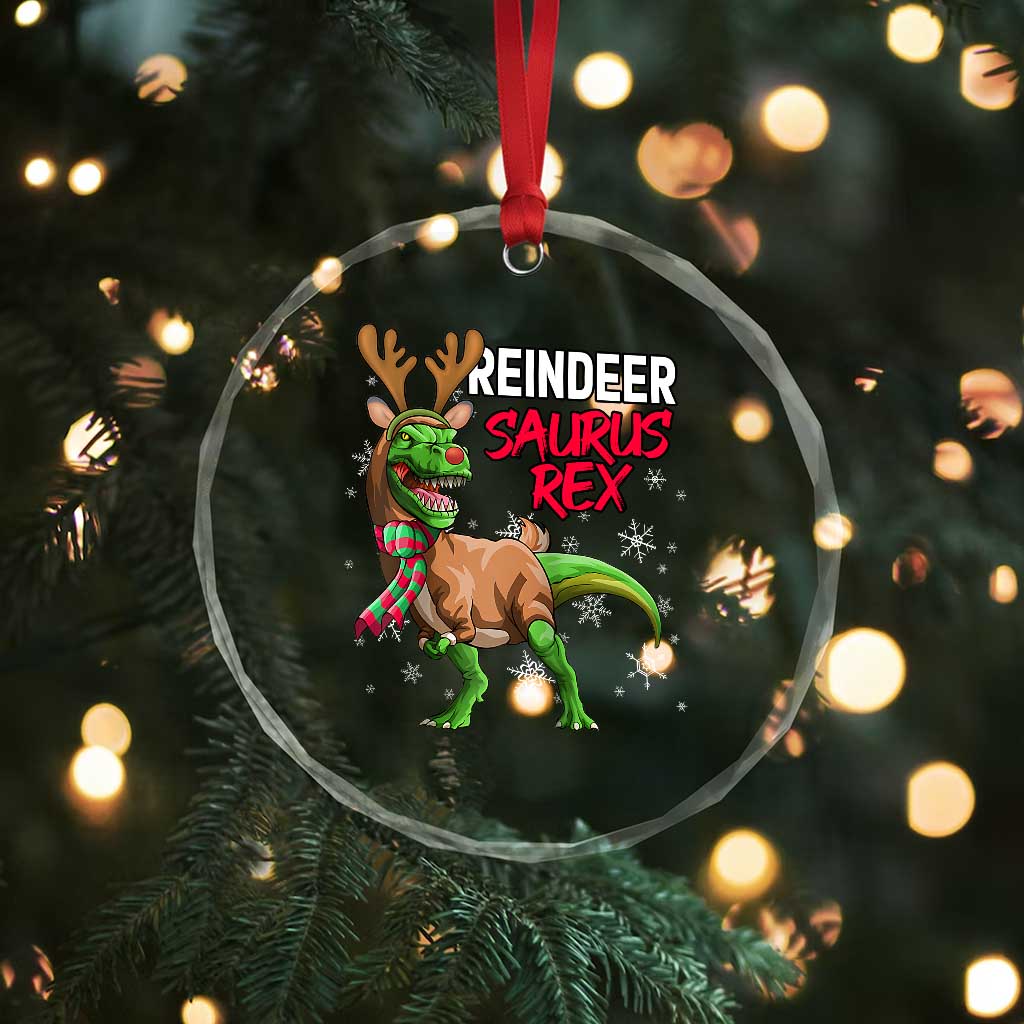 Funny Xmas Rex Dinosaur Crystal Glass Ornament Reindeer Saurus Rex Xmas Dinosaur TS11 Print Your Wear