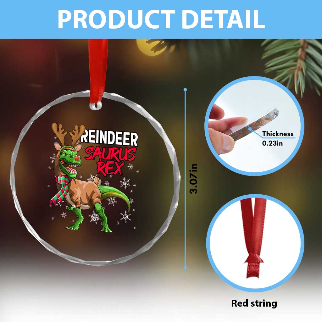 Funny Xmas Rex Dinosaur Crystal Glass Ornament Reindeer Saurus Rex Xmas Dinosaur TS11 Print Your Wear