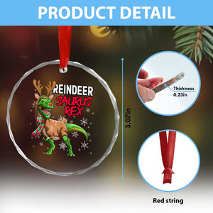 Funny Xmas Rex Dinosaur Crystal Glass Ornament Reindeer Saurus Rex Xmas Dinosaur TS11 Print Your Wear