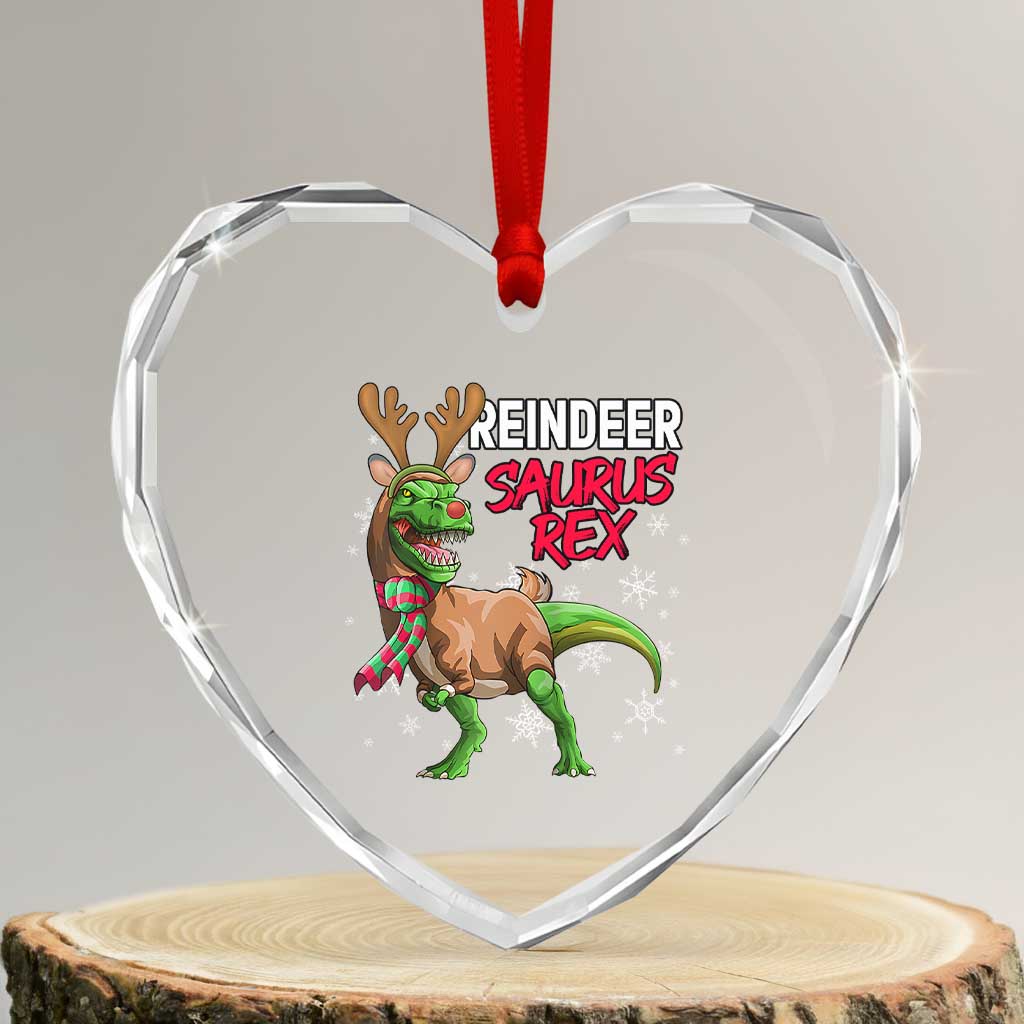 Funny Xmas Rex Dinosaur Heart Crystal Glass Ornament Reindeer Saurus Rex Xmas Dinosaur TS11 Transparent Glass 3'' Heart Print Your Wear