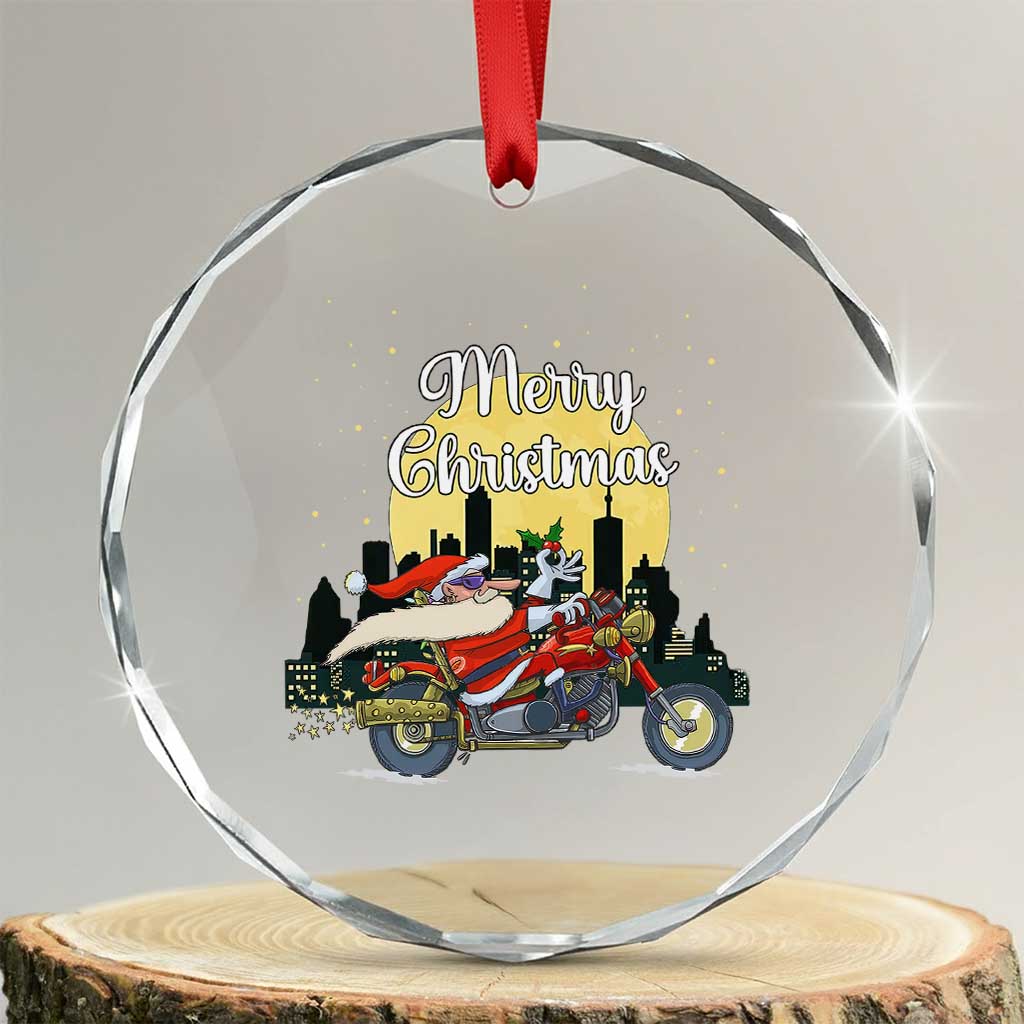 Funny Xmas Riding Crystal Glass Ornament Santa Riding Motorcycle Biker TS09 Transparent Glass 3'' Circle Print Your Wear