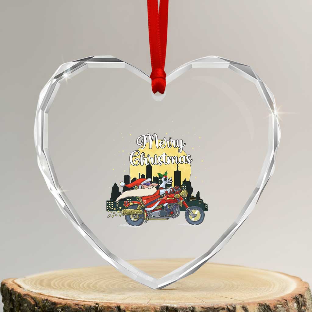Funny Xmas Riding Heart Crystal Glass Ornament Santa Riding Motorcycle Biker TS09 Transparent Glass 3'' Heart Print Your Wear