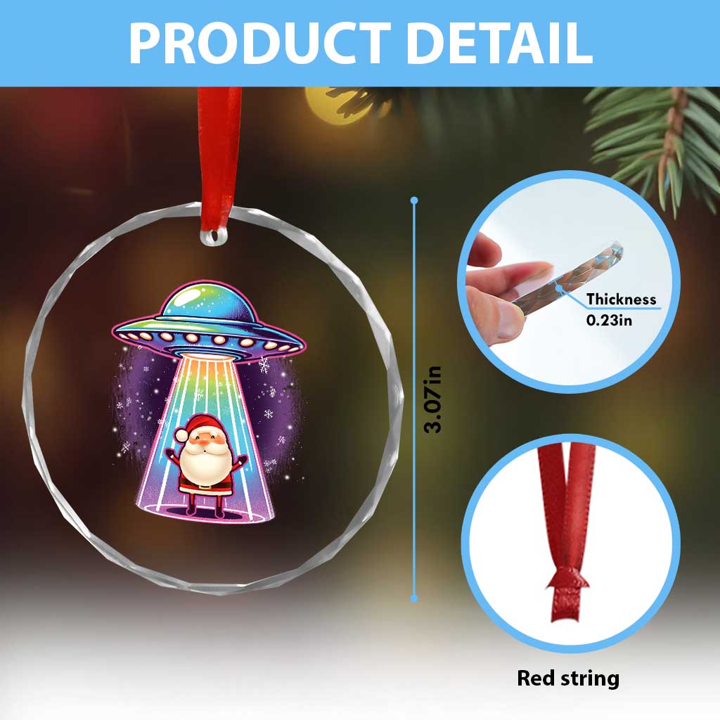 Funny Xmas Santa Alien Neon UFO Crystal Glass Ornament TS11 Print Your Wear