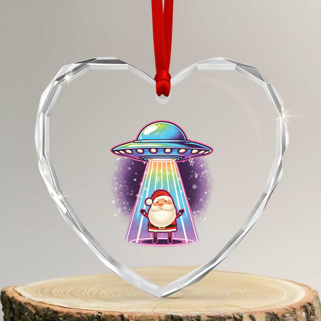 Funny Xmas Santa Alien Neon UFO Heart Crystal Glass Ornament TS11 Transparent Glass 3'' Heart Print Your Wear